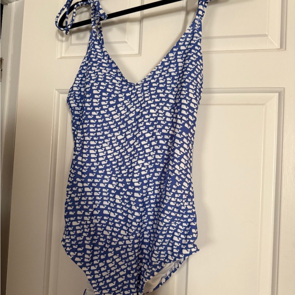 Blue and White Patterned Swimsuit